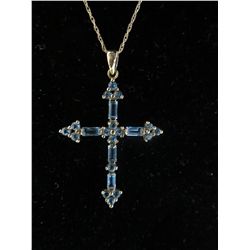 10KT Gold Swiss Blue Topaz Cross design Pendant