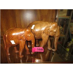 2 Carved wood elephants