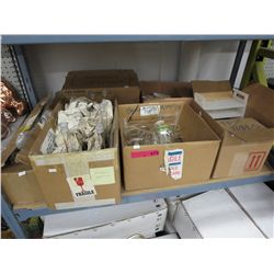 Shelf of Pyrex & glass lab equipment
