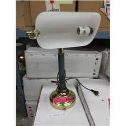 2 New banker style lights with glass shades