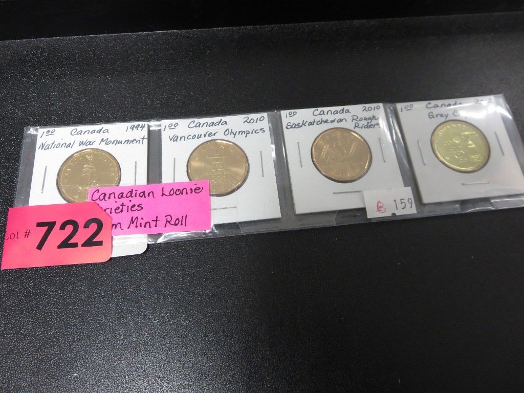 4 Canadian Loonie varieties - From Mint rolls