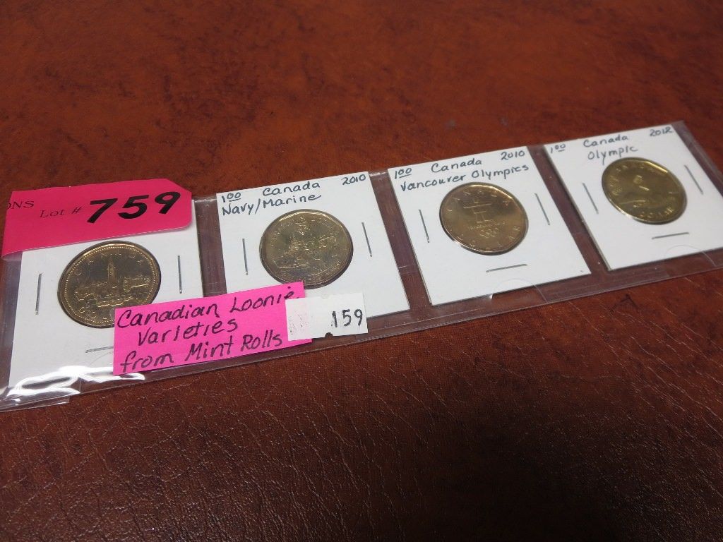 4 x CDN Loonie Varieties from Mint rolls 1992-2012
