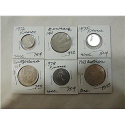 LOT 6 VINTAGE FOREIGN COLLECTIBLE COINS