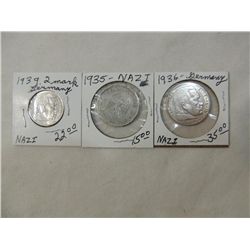 LOT 3 VINTAGE NAZI GERMANY COINS