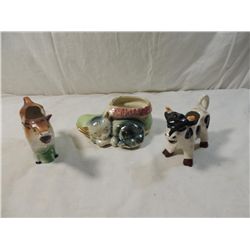 LOT 3 VINTAGE GLASS COW CREAMERS & PLANTER