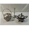Image 1 : LOT 3 SILVERPLATED SUGAR BOWL, CANDY BOWL  & CANDL