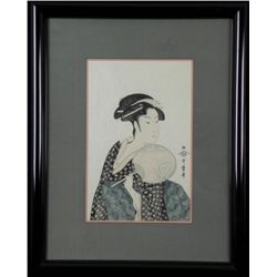 Geisha Portrait Woodblock Print Utamaro Style Framed