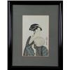 Image 1 : Geisha Portrait Woodblock Print Utamaro Style Framed