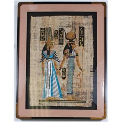 Large Egyptian Papyrus Pharoah & Queen Signed Painting