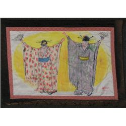 Betty Snyder Rees Orig Fabric Painting Chinese Women