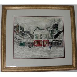 Maurice Utrillo Winter in Montmarte Litho Signed Framed