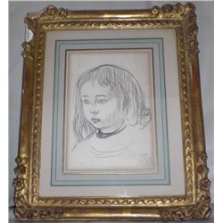 Claude Schuffenecker Original Drawing Bust of Boy Frmd