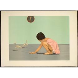 Signed Art Print Girl Playing Skeleton Chickens Detrait