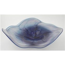 Shawn Messenger Blue & White Free form Art Glass Bowl