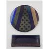 Image 1 : 2 Diff Artist Signed Art Glass Pcs: Dish Plate & Tray