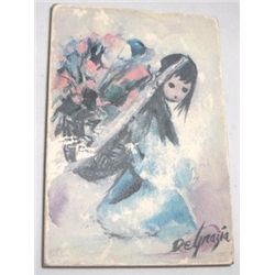 DEGRAZIA MAGNET SIGNED "DEGRAZIA" *INDIAN GIRL W/ CAPOOSE CARRYING FLOWERS*!! MAGNET CAME OUT OF SAF
