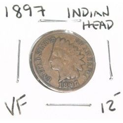 1897 INDIAN HEAD PENNY RED BOOK VALUE $12.00+ *NICE EARLY VERY FINE GRADE*!! PENNY CAME OUT OF SAFE!
