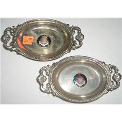 VINTAGE SET OF 2 MINI TREYS WITH SEAL PLATE *SAN JAVIER*!! SET CAME OUT OF SAFE!!