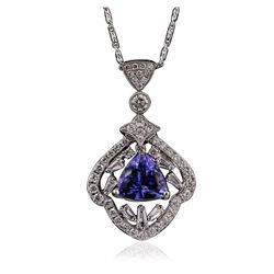 18KT White Gold 3.61ct Tanzanite and Diamond Pendant With Chain