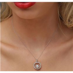 14KT White Gold Pearl and Diamond Pendant