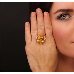 14KT Rose Gold 24.63ct Citrine and Diamond Ring