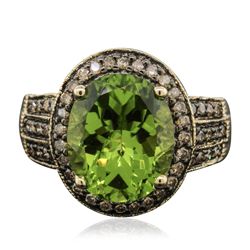 14KT Yellow Gold 5.49ct Peridot and Brown Diamond Ring