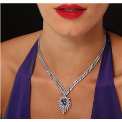 14KT White Gold 3.87ct Tanzanite and Diamond Necklace