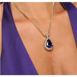 14KT Yellow Gold 27.66ct Tanzanite and Diamond Pendant With Chain