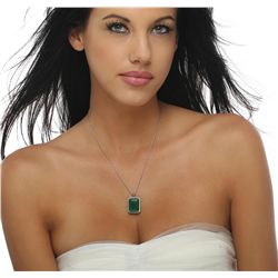 14KT White Gold 23.13ct Emerald and Diamond Pendant With Chain