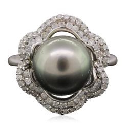 14KT White Gold 10.2mm Pearl and Diamond Ring