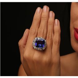 18KT White Gold GIA Certified 19.06ct Tanzanite and Diamond Ring