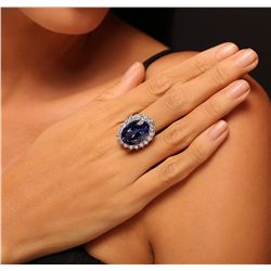 14KT White Gold 14.37ct GIA Certified Tanzanite and Diamond Ring