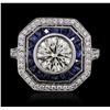 Image 3 : Platinum 1.58ctw Diamond and Sapphire Ring