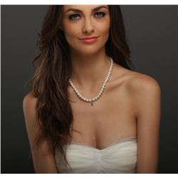 14KT Two-Tone Gold 0.68ct Diamond and Pearl Necklace