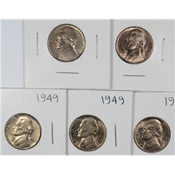 (5) 1949 JEFFERSON NICKELS CH BU