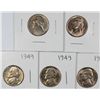 Image 1 : (5) 1949 JEFFERSON NICKELS CH BU