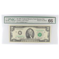 1976 $2 FEDERAL RESERVE NOTE (KANSAS CITY BRICK) PMG 66