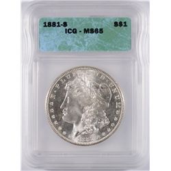 1881-S MORGAN SILVER DOLLAR, ICG MS-65