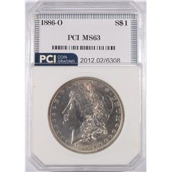 1886-O MORGAN SILVER DOLLAR, PCI MS-63 RARE!!