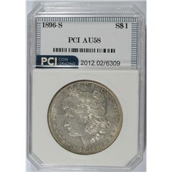 1896-S MORGAN SILVER DOLLAR, PCI AU-58