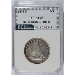 1858-O SEATED HALF DOLLAR, PCI AU-58