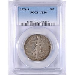 1928-S WALKING LIBERTY HALF DOLLAR, PCGS  VF-30