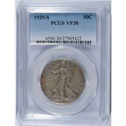 1929-S WALKING LIBERTY HALF DOLLAR PCGS VF-30