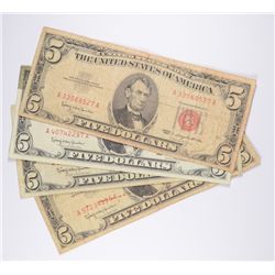 (4) $5 US NOTES (RED SEALS)