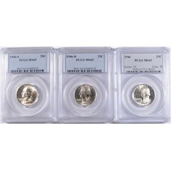 1946 P,D & S WASHINGTON QUARTERS, ALL PCGS MS-65