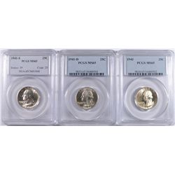 1941 P,D & S WASHINGTON QUARTERS, ALL PCGS MS-65