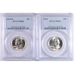 LOT OF ( 2 ) WASHINGTON QUARTERS,  1954 P&D BOTH PCGS MS-66