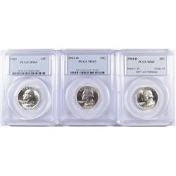 LOT OF ( 3 ) WASHINGTON QUARTERS ALL PCGS MS-65: 1963, 1963-D & 1964-D