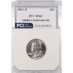 1963-D WASHINGTON QUARTER, PCI MS-67  TRENDS FOR $3,000.00