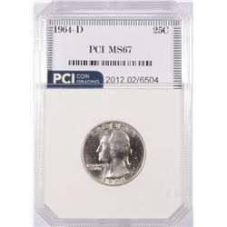 1964-D WASHINGTON QUARTER, PCI MS-67   TRENDS FOR $1750.00